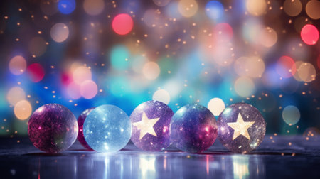 Christmas and New Year background with bokeh lights and Christmas ballsの素材