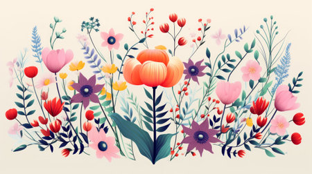 Floral background with colorful flowers. Vector illustration in retro style.の素材