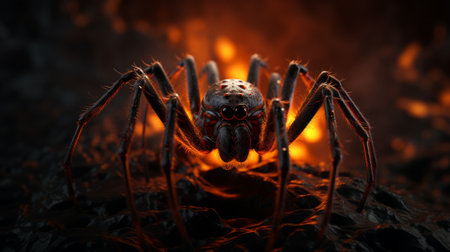 3D Illustration of a Spiders in the Fire with Flamesの素材