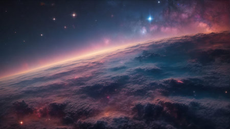 Night sky with stars and nebula as background. 3D renderingの素材