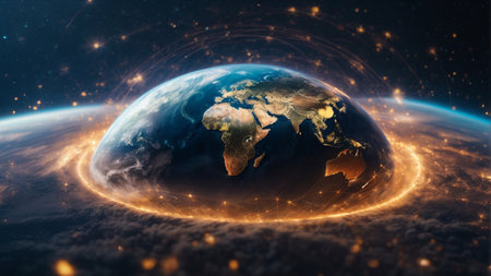 Planet Earth in outer space. Global network connection. 3D renderingの素材