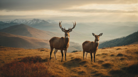 Majestic red deer in the mountains. Dramatic scene.の素材