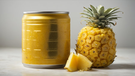 Pineapple smoothie in a tin can on a white backgroundの素材