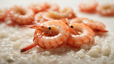 Shrimps on white background. Shrimps on a white backgroundの素材