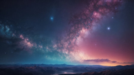 Fantasy alien planet. Mountain and nebula. 3D illustrationの素材