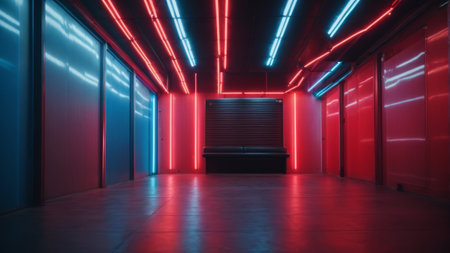 Futuristic hallway with neon lights. 3D Rendering.の素材