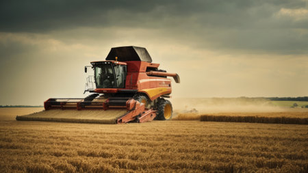 Combine harvester working on wheat field. Harvesting conceptの素材