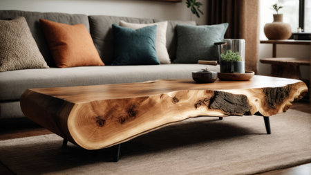 Wooden table and sofa in modern living room, interior design conceptの素材