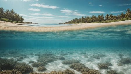Underwater view of tropical coral reef and sandy beach. Seascapeの素材