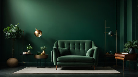 interior with green armchair and coffee table. 3d illustrationの素材