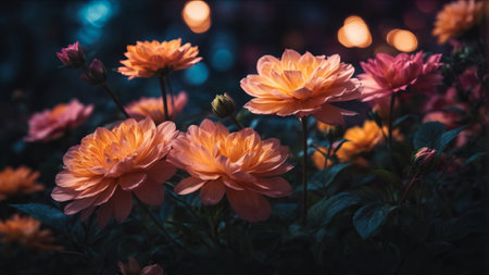 Colorful dahlia flowers in the garden. Floral background.の素材