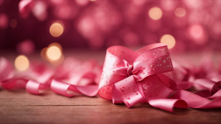 Valentine's day background with pink ribbon and bokehの素材