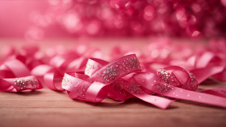 wedding rings with ribbons on bokeh background.の素材