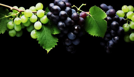 bunch of grapes on a black background with space for your textの素材