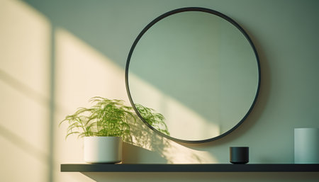 Round mirror on the shelf in the room. 3d rendering.の素材