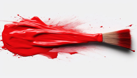 Paintbrush with red paint on white background. 3d renderingの素材