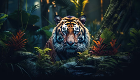 Beautiful tiger in the jungle. Tiger in the nature habitat.の素材