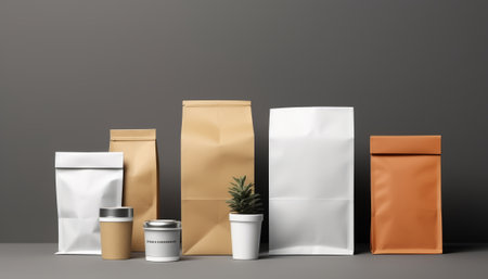 3d render of a set of different types of paper bags.の素材