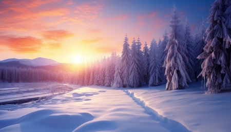 Fantastic winter landscape. Dramatic sky. Beauty world.の素材