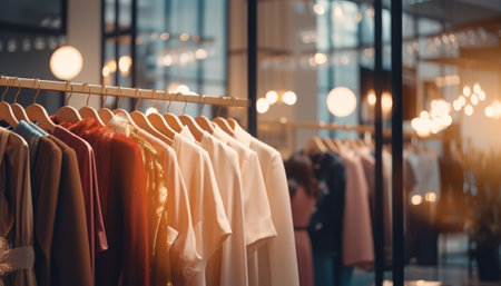 Clothing store. Blurred background with bokeh effect.の素材