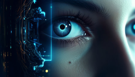 Close up of female eye. Artificial intelligence concept. 3D Renderingの素材