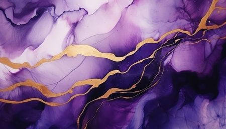 Alcohol ink abstract background. Blue, purple and gold liquid texture.の素材