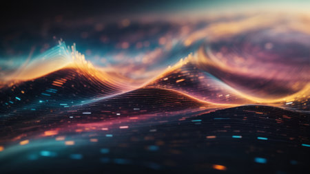 3d rendering of abstract digital wave with depth of field and bokeh effectsの素材
