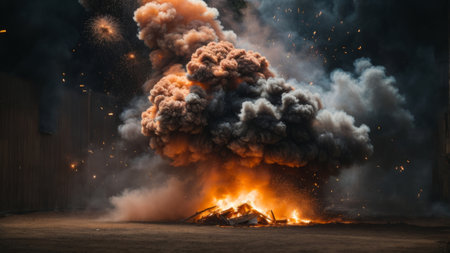 Big fire in the night. The concept of disaster and apocalypse.の素材