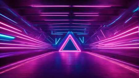 3D render of a futuristic tunnel with neon lights. Futuristic backgroundの素材