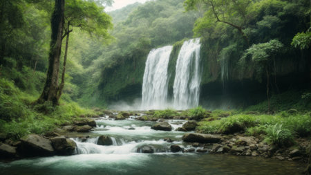 Waterfall in deep forest at Kanchanaburi province, Thailandの素材