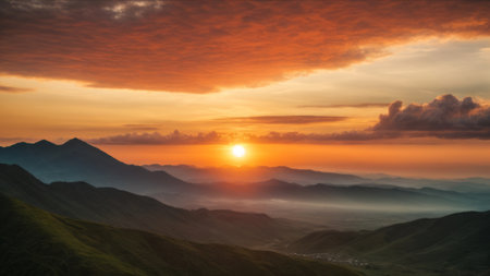 Sunset in the mountains. Beautiful nature landscape. Sunset in the mountains.の素材