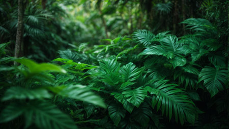 Tropical jungle with monstera leaves in the rainforest.の素材