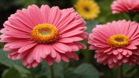 pink gerbera flowers in the garden, shallow depth of fieldの素材