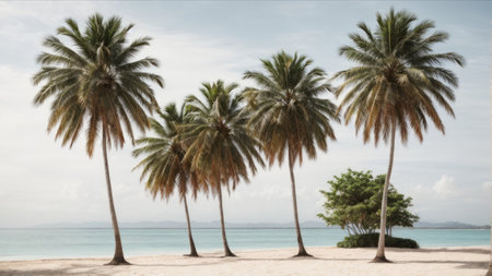 Palm trees on the beach. Seascape of tropical island.の素材