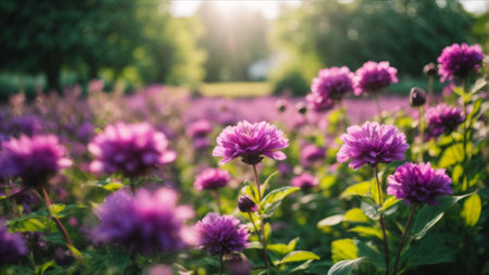Purple dahlia flowers in the garden. Floral backgroundの素材