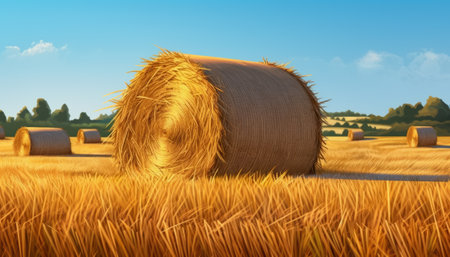 Rural landscape with straw bales in the field. 3d renderの素材