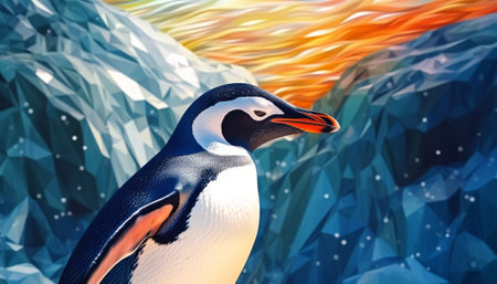Penguin on abstract background. 3d rendering. Computer digital drawing.の素材