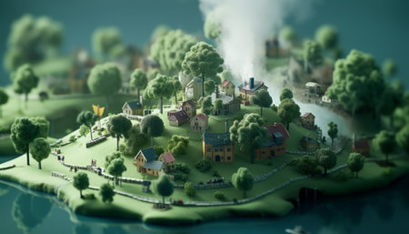 Miniature city with houses and trees. 3d render illustration.の素材