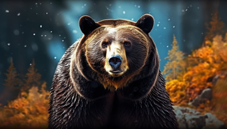 Grizzly bear in the forest. 3D illustration.の素材