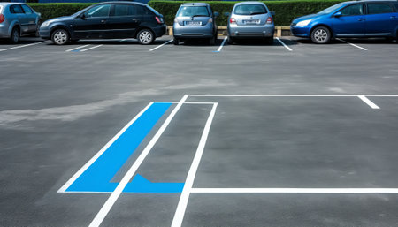 Parking lot with blue arrow on the parking lot in the cityの素材