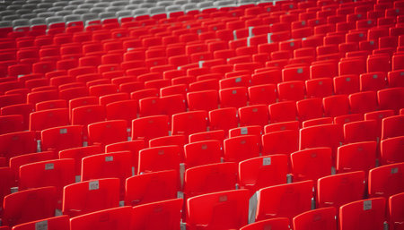 Empty stadium seats with the flag of Poland in the background. Sports conceptの素材