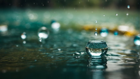 Water drops on the surface of the water with bokeh backgroundの素材