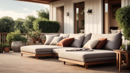 Sofa with cushions on terrace of modern villaの素材