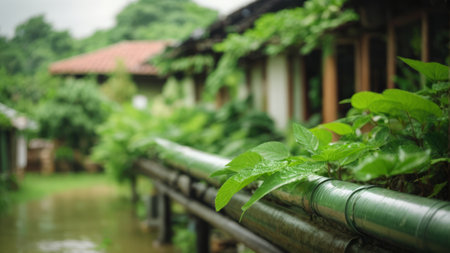 Green leaves in the garden with bokeh background, Thailand.の素材
