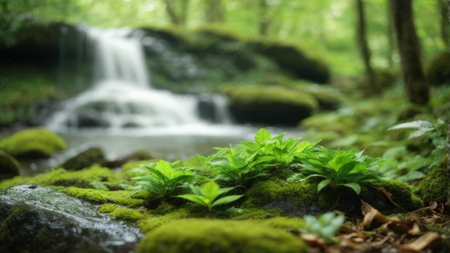 Beautiful waterfall in the forest. Soft focus. Nature background.の素材