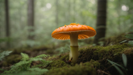 Mushroom in the forest with moss and ferns.の素材