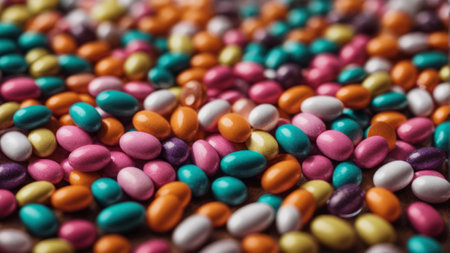 Colorful candies on a wooden background. Selective focus.の素材