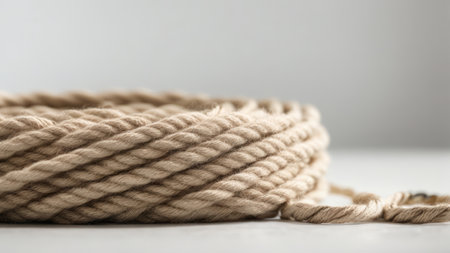 rope on grey background, closeup shot, shallow depth of fieldの素材
