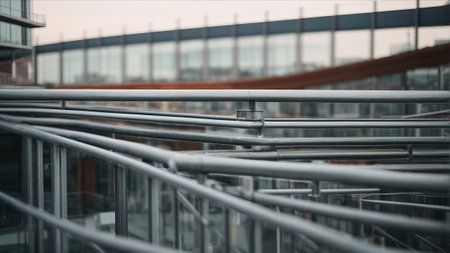 Glass railing of a modern office building. Modern architecture background. Business concept.の素材