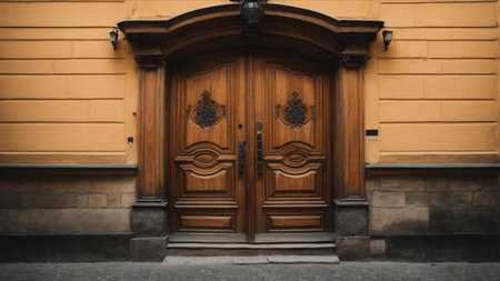 Old wooden door of an old building in St. Petersburg, Russiaの素材